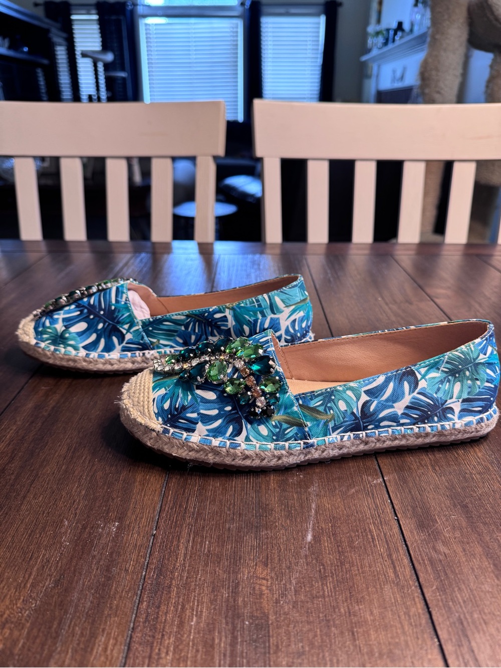 Lauren Lorraine Espadrille Flats Tropical Palm  Crystal Embellished Shoes 8 NIB - Picture 16 of 16
